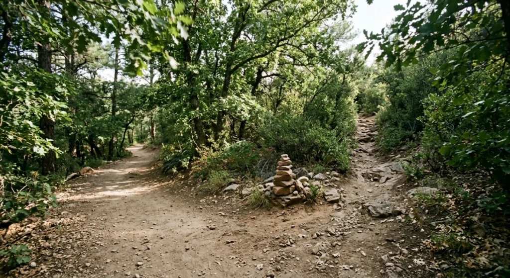 The unmarked trail turnoff leading to Fay Canyon Arch from the main canyon floor.
