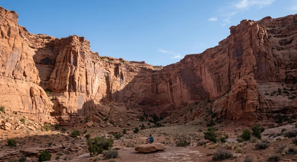 The quiet, natural rock amphitheater located past the end of the Fay Canyon trail.